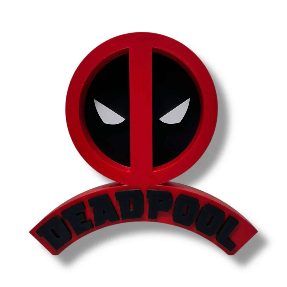 Comic-Inspired Red & Black Hero Symbol Stand – Unique Fan Art Display